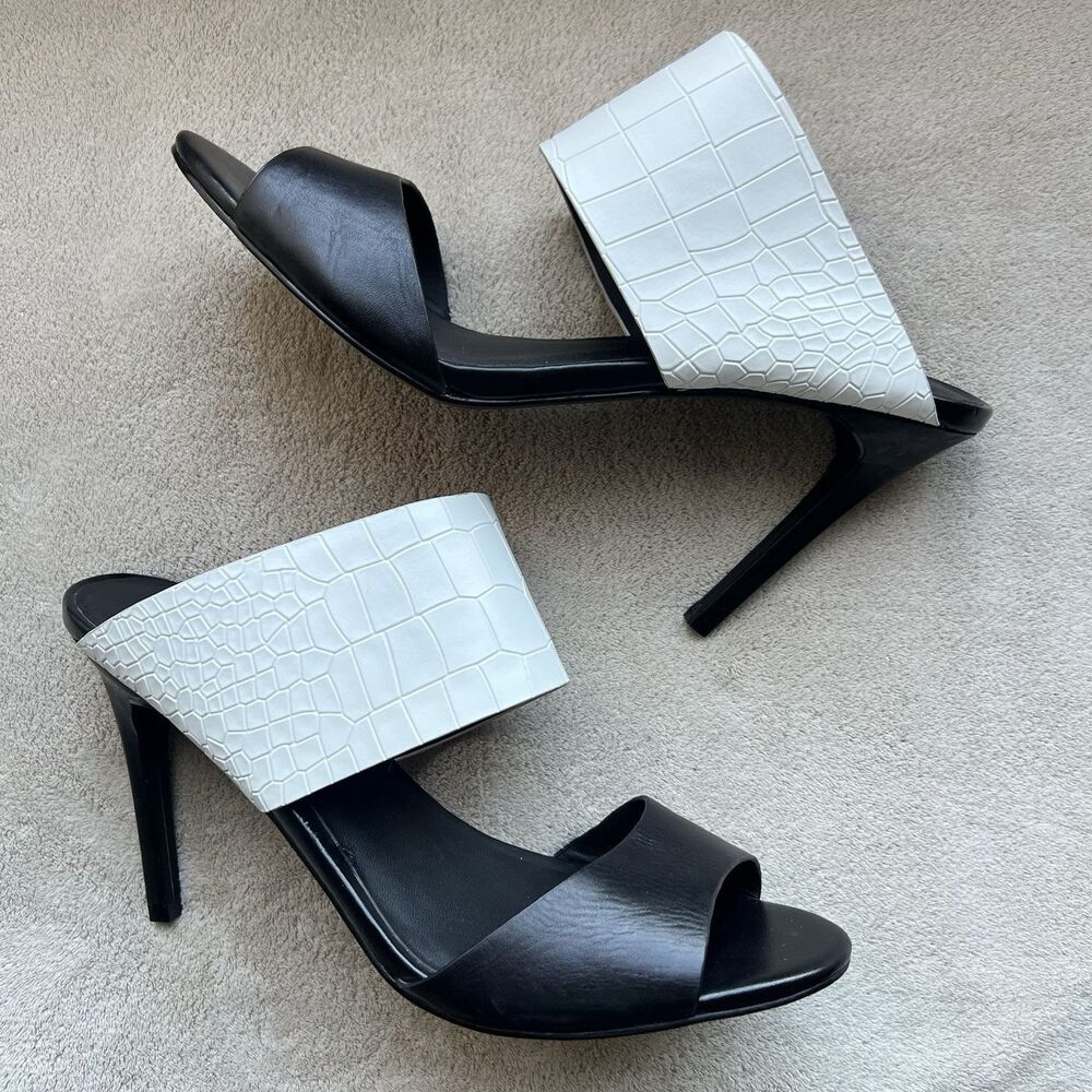Charles By Charles David Black & White Slide Stiletto Heeled Sandal Women 10